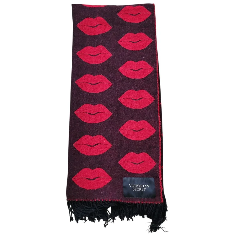 Victoria Secret Lips Print Throw Scarf Red Black 51